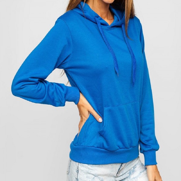 Pullover Light Blue Hoodie for Women in Large Size