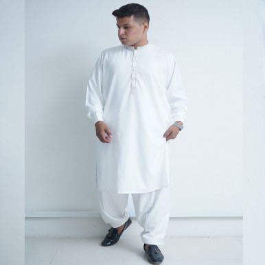 White Embroidered Kurta Shalwar Medium blended wash & wear