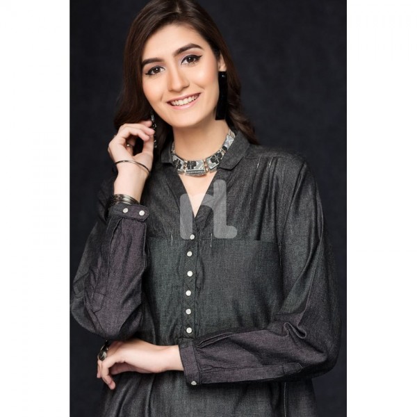 Summer denim tich button shirt for Girls 247S429