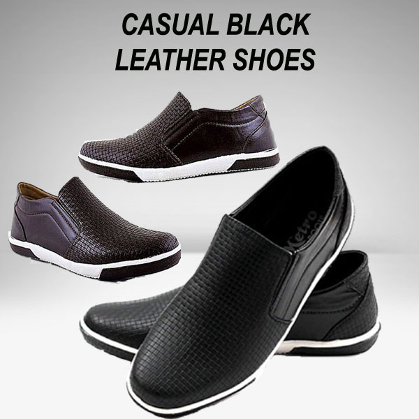 CASUAL BLACK LEATHER SHOES NE005
