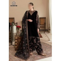 3pcs Unstitched Trendy Black Embroidered Dress for Ladies
