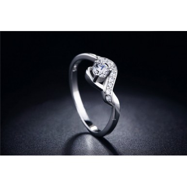 Cute Heart Ring White Gold Plated CZ Zircon Ladies Ring