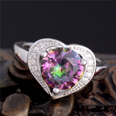 Heart Cut Rainbow Sapphire Fashion Silver Ring for Her