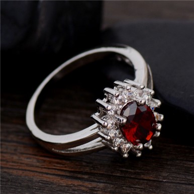 Red Shiny Flower CZ Zircon Beautiful Classic Ring
