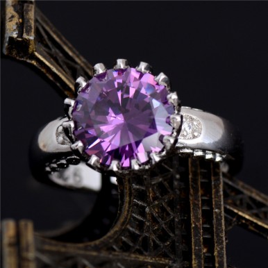 Silver Purple Cubic Zirconia Trendy Charming Ring 