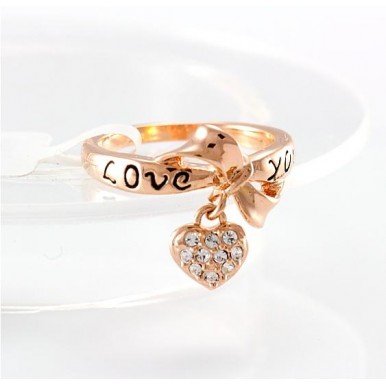 Love Heart Bow Rings Gold Plated wedding Austrian Crystal