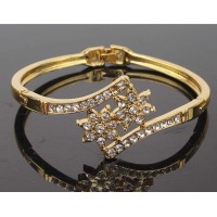 18k Yellow Gold Filled Austrian Crystal 2 Flower Bracelet Bangle