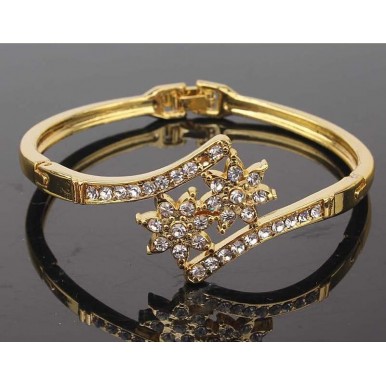18k Yellow Gold Filled Austrian Crystal 2 Flower Bracelet Bangle