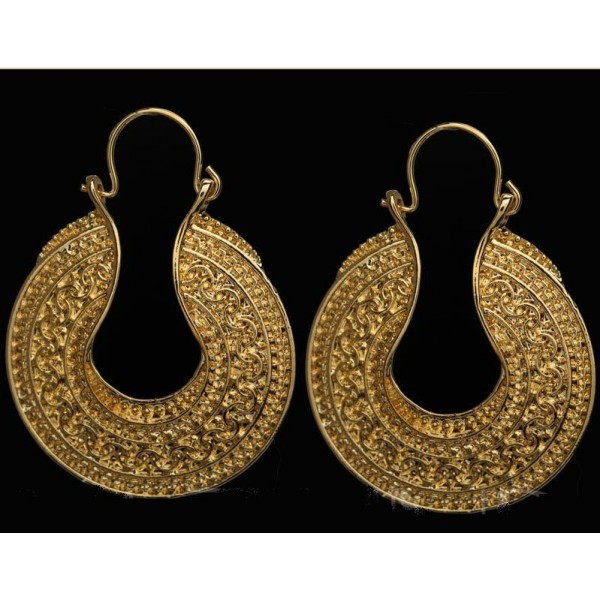 Gold Plated Retro Pattern Round Earring For Women