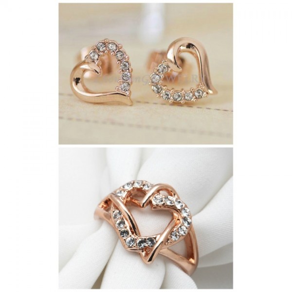 Crystal 18K Rose Gold Plated Stud Earings and Ring