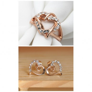 Crystal 18K Rose Gold Plated Stud Earings and Ring