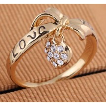 Love Heart Bow Rings Gold Plated wedding Austrian Crystal