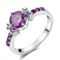 White Gold Plated Fashion Elegant Purple Crystal Wedding Engagement Ring For Women