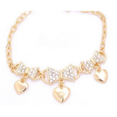 18k Gold Plated Women Rhinestone Bow and Heart Shape Bracelet For Her