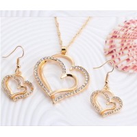 Romantic Heart Pattern Crystal Earrings Necklace Set