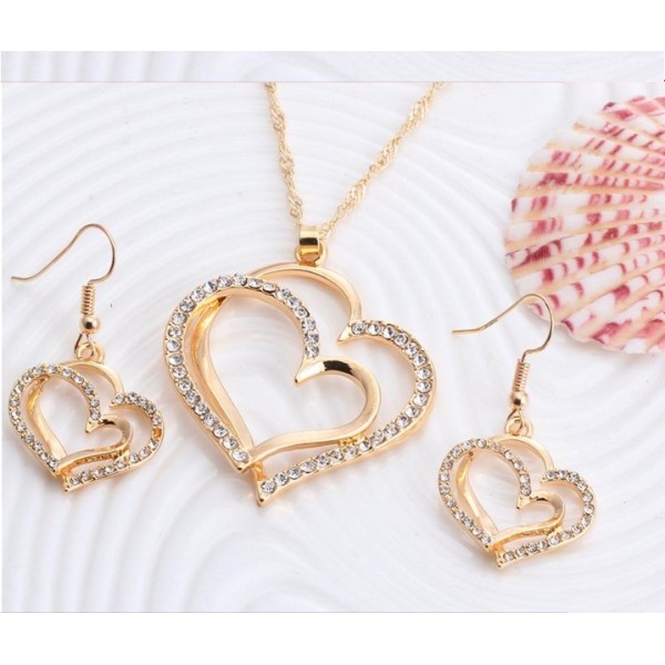 Romantic Heart Pattern Crystal Earrings Necklace Set