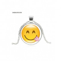 Glass Cabochon Cute Emoji Pattern Long Pendant