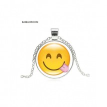 Glass Cabochon Cute Emoji Pattern Long Pendant