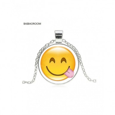 Glass Cabochon Cute Emoji Pattern Long Pendant