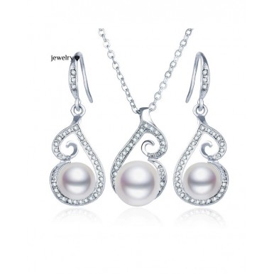  Pearl Necklace Earring Jewelry Set 