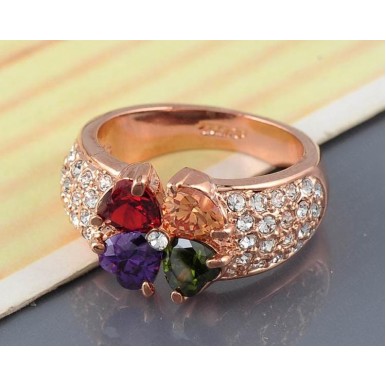 18K Rose Gold Plated Heart Clover Zircon Ring For Her A101