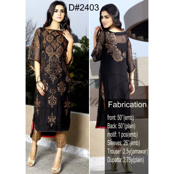 Black and Gold Embroidered Dress for Women