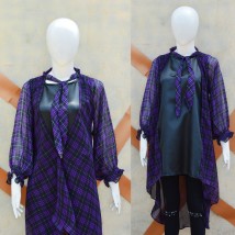 Purple Chiffon Check Gown With Black Inner for Her