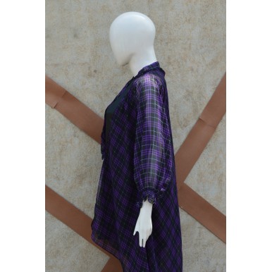 Purple Chiffon Check Gown With Black Inner for Her