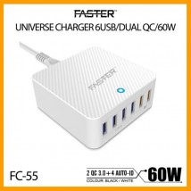 Faster - 60W 2 QC 3.0 + 4 Auto-ID USB Family Charger - FC55 - White