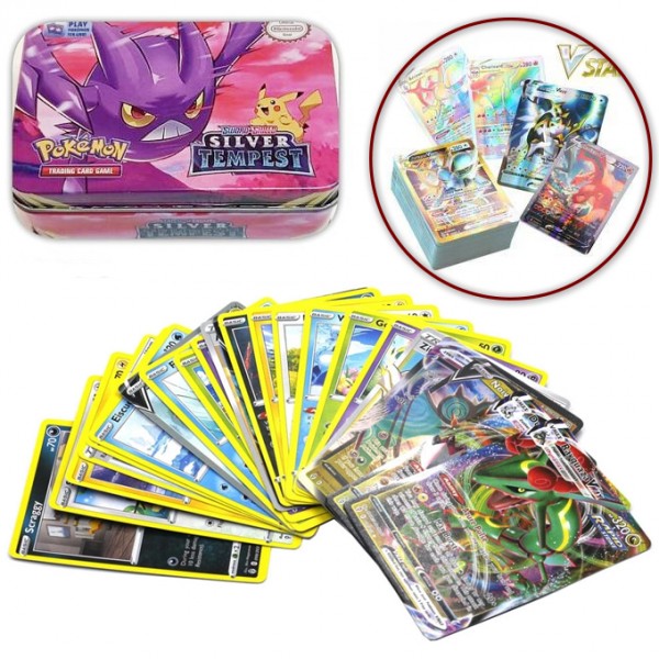 42 Pcs Pokemon Trading Cards Tin Pack Silver Tempest - 42 pcs Anime Cartoon Pokemon English Version Tcg Card For Fans Collection Multicolor Cards Tin Pack - Assorted
