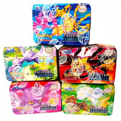 42 Pcs Pokemon Trading Cards Tin Pack Silver Tempest - 42 pcs Anime Cartoon Pokemon English Version Tcg Card For Fans Collection Multicolor Cards Tin Pack - Assorted
