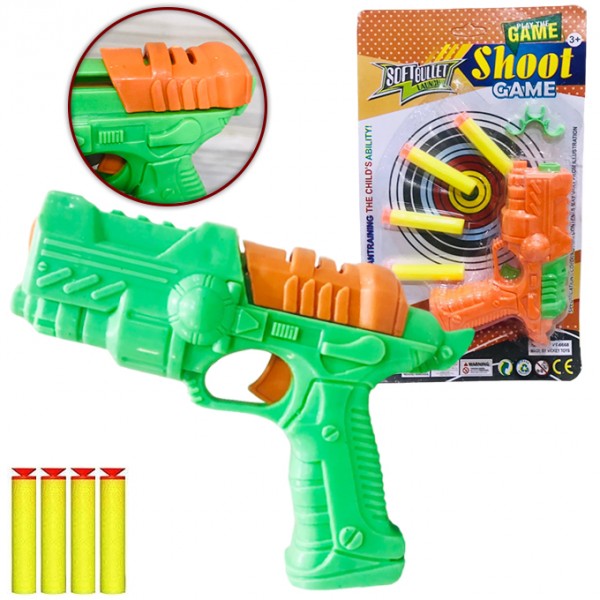 Air Dart Shooting Game Blester Packing Manual Reload Darts Toygun for kids With 4 Soft Stickon Darts - Assorted Colors