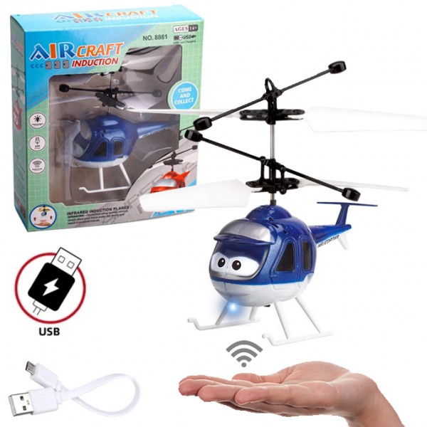Hand Sensor Control Rechargeable Helicopter Toy For Kids - Lights Feature - Size Approx. 7 inches - Assorted Color