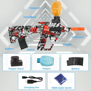 Mini AUG Gel Blaster Rechargeable Electric Machine Toygun With 10000 Pcs Gel Balls - Size Approx. 18 inches - Assorted Colors