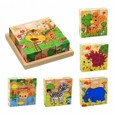 WILD ANIMALS - CUBICAL WOODEN PUZZLE