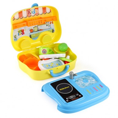 Cooking Chef Kitchen Pretend Play Set in Briefcase for Kids in Yellow Color
