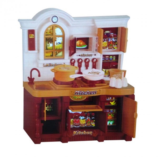 Classic Brown Country Kitchen Set for Baby Girls with Light and Sound