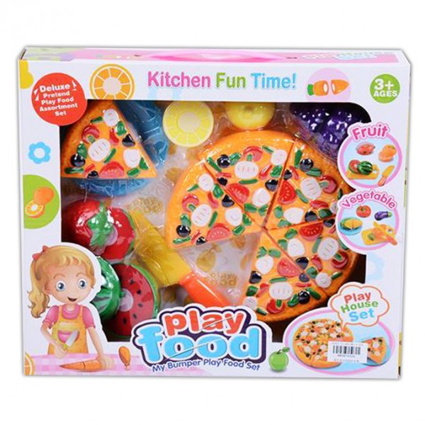 Pizza Cutting Slices Party with Fruits - Pretend Plastic Play Food Set for Kids