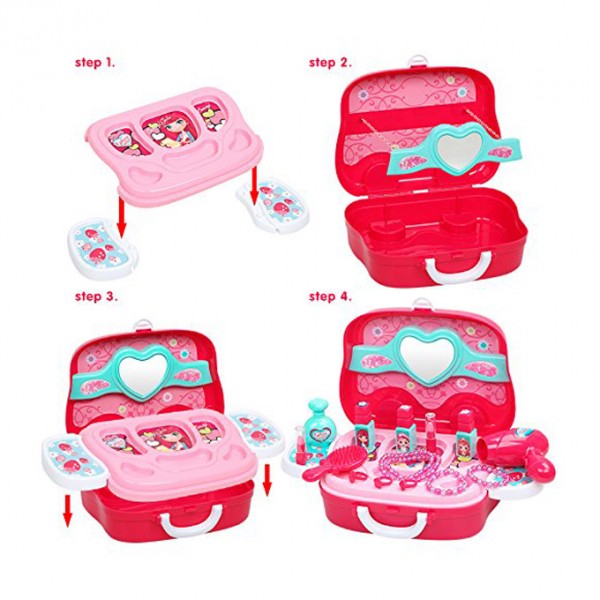 Beauty Pretend Play Set Briefcase with Girls Accessories in Pink Color