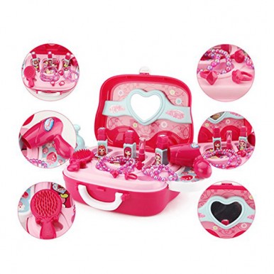 Beauty Pretend Play Set Briefcase with Girls Accessories in Pink Color