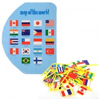 Educational Wooden World Map with 36 National Flags for Montessori Kids