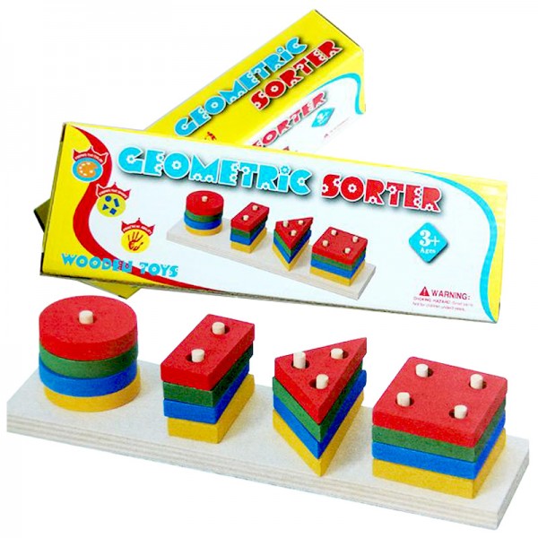 Wooden - Geometric Shape Sorter Education Toy for Kids