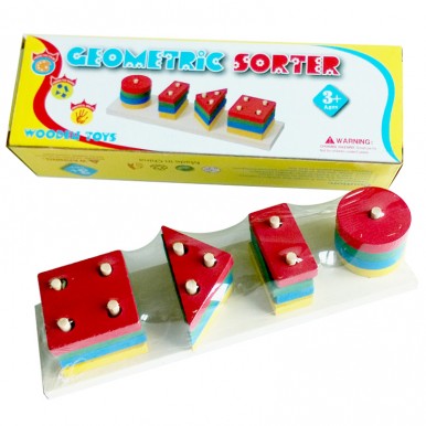 Wooden - Geometric Shape Sorter Education Toy for Kids