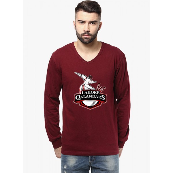 Buy PSL Lahore Qalandars VNeck Full Sleeves TShirt Maroon online in