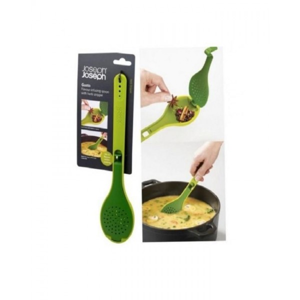 Flavor Infusing Spoon with Herb Stripper - Green