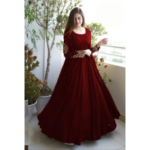 3 Piece Heavy Embroidered With Front And Back Pearls Attached Gown With Maxi Trouser