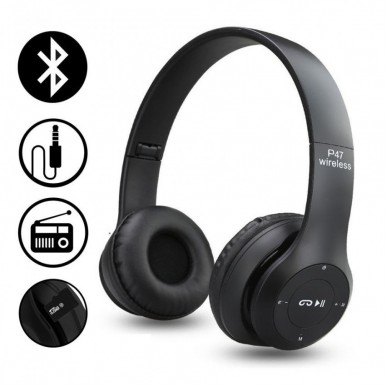 Wireless Headphones P47 Bluetooth Over Ear Foldable Headset with Microphone Stereo Earphones 3.5mm Audio Support FM Radio TF for PC TV Smart Phones and Tablets etc