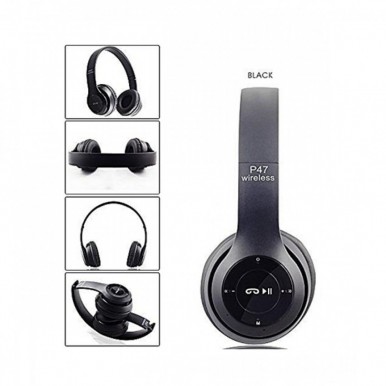 Wireless Headphones P47 Bluetooth Over Ear Foldable Headset with Microphone Stereo Earphones 3.5mm Audio Support FM Radio TF for PC TV Smart Phones and Tablets etc