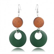 Wood Round Drop Earring Brown/Green for Women – AE40