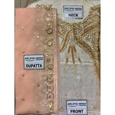 Beautiful Party Wear Dress Organza Fabric with Embroidered Duppata